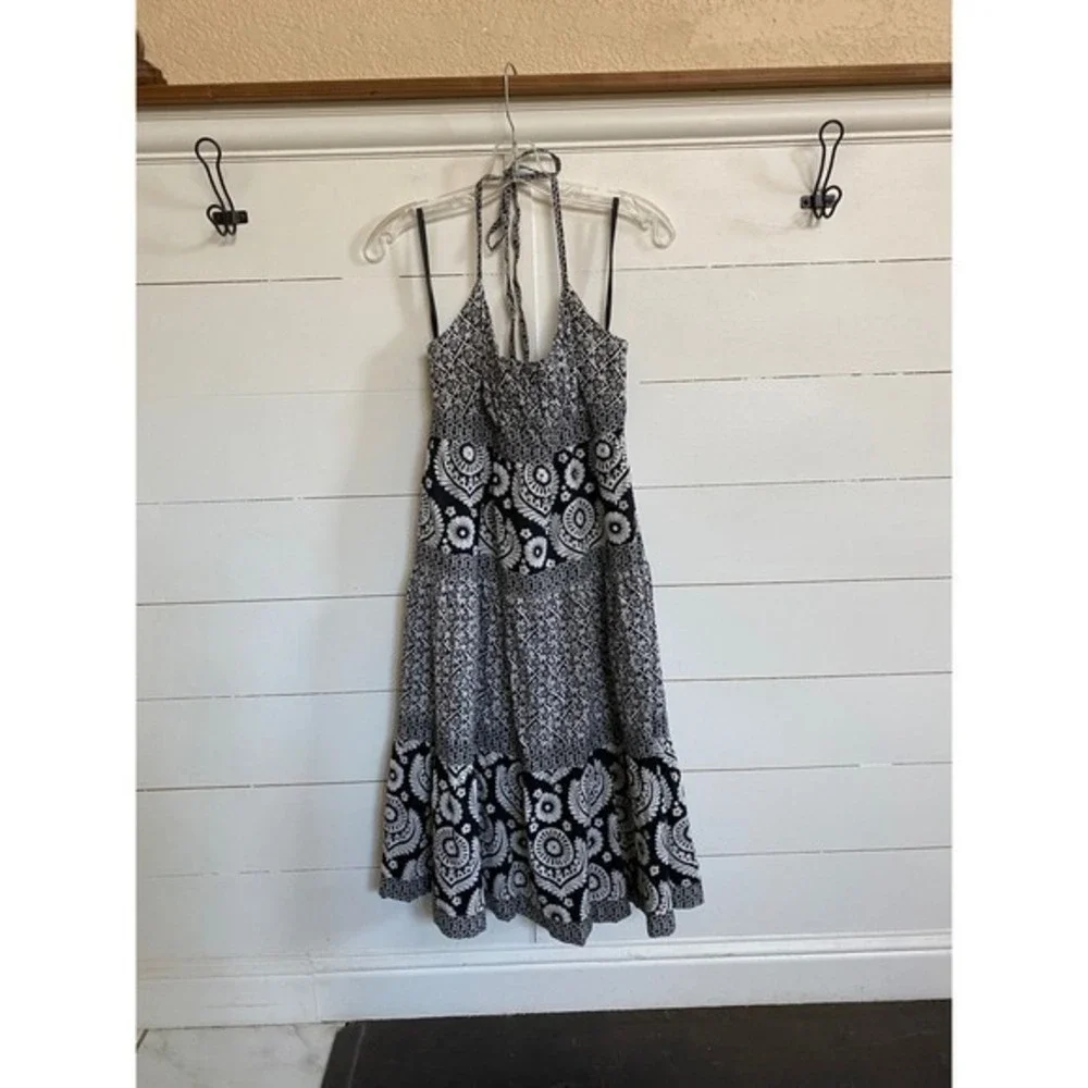 Michael Kors‎ Black White Floral Tiered Halter Midi Dress - M EUC - Picture 6 of 15